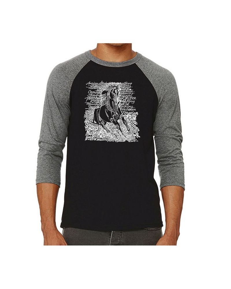 Popular Horse Breeds Men's Raglan Word Art T-shirt Gray $24.29 T-Shirts