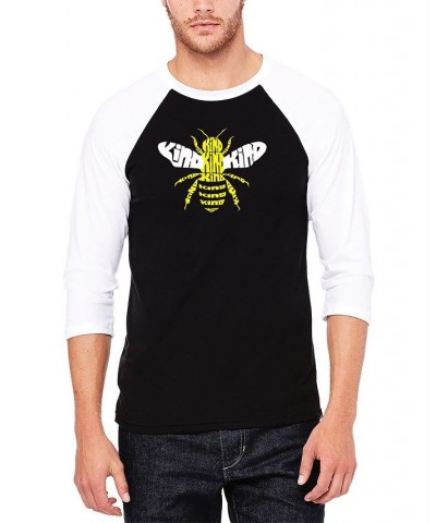 Men's Raglan Baseball 3/4 Sleeve Bee Kind Word Art T-shirt Black, White $18.90 T-Shirts