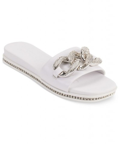 Women's Slip-On Embellished Slide Sandals White $54.21 Shoes