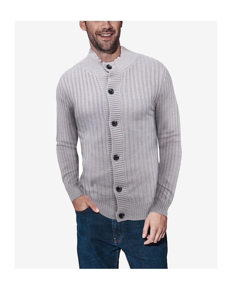 Men's Button Up Stand Collar Ribbed Knit Cardigan Sweater Gray $31.90 Sweaters