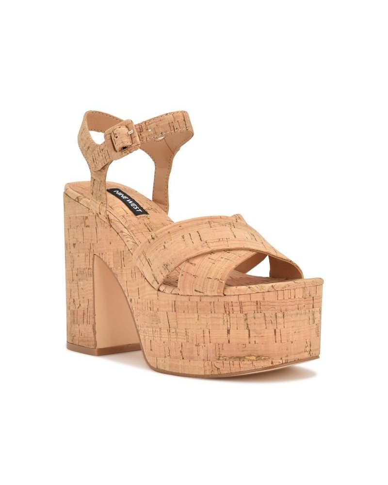 Women's Rilay Ankle Strap Platform Dress Sandals Tan/Beige $44.03 Shoes