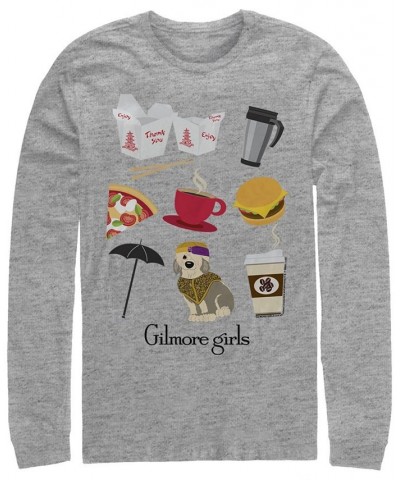 Men's Gilmore Girls TV Icon Jumble Long Sleeve Crew T-shirt Gray $23.19 T-Shirts