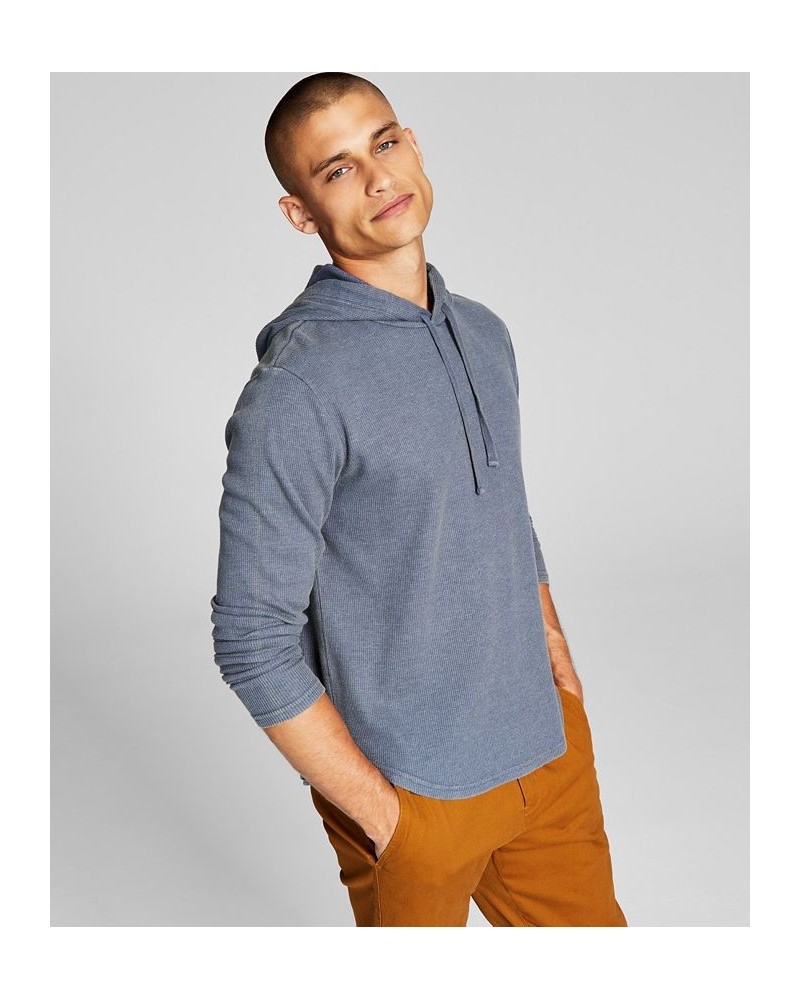 Men's Thermal Waffle-Knit Hooded T-Shirt Blue $16.27 T-Shirts