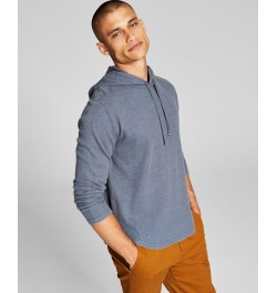 Men's Thermal Waffle-Knit Hooded T-Shirt Blue $16.27 T-Shirts