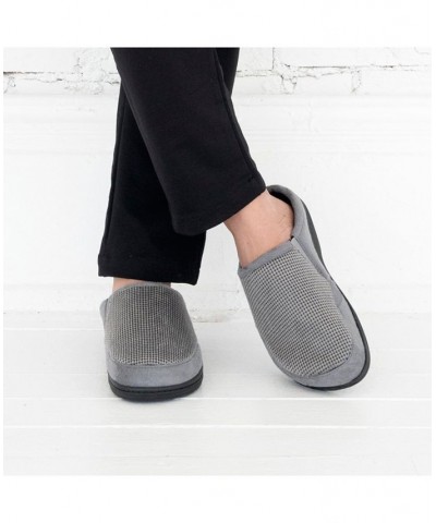 Men's Advanced Memory Foam Microsuede and Houndstooth Jasper Hoodback Comfort Slippers Ash $15.18 Slippers