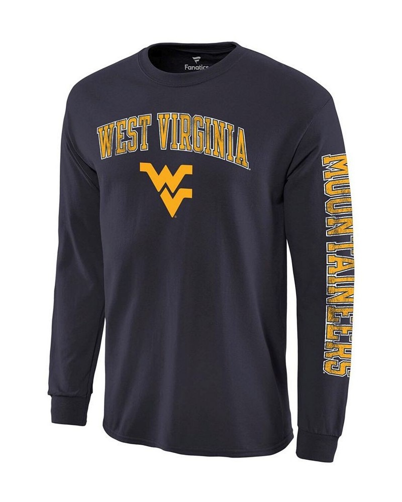 Men's Navy West Virginia Mountaineers Distressed Arch Over Logo Long Sleeve Hit T-shirt $17.59 T-Shirts