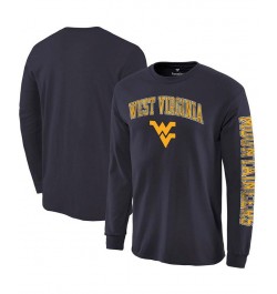 Men's Navy West Virginia Mountaineers Distressed Arch Over Logo Long Sleeve Hit T-shirt $17.59 T-Shirts