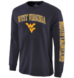 Men's Navy West Virginia Mountaineers Distressed Arch Over Logo Long Sleeve Hit T-shirt $17.59 T-Shirts