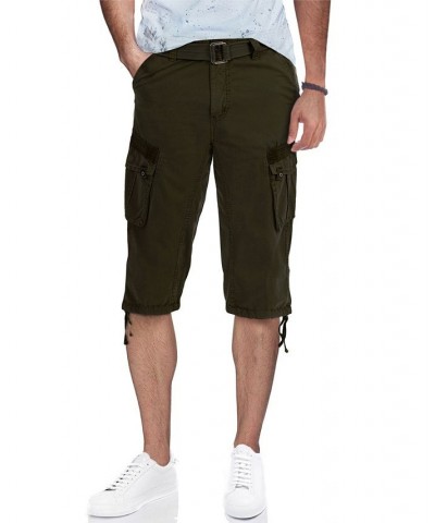 Men's Belted Capri Cargo Shorts Olive $23.75 Shorts