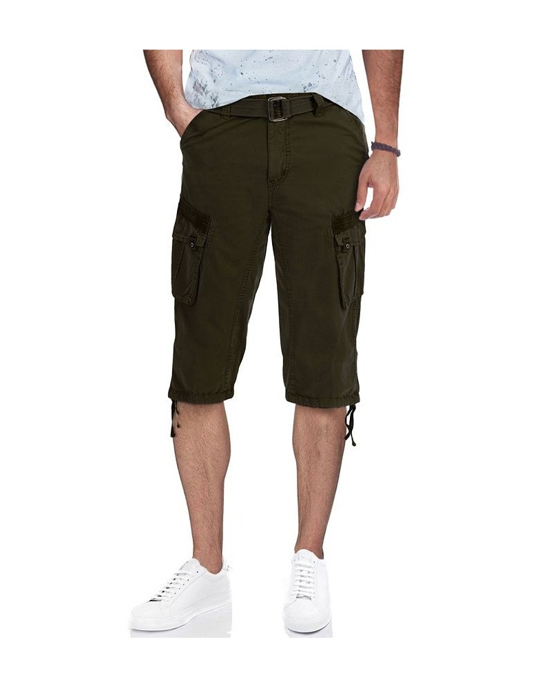 Men's Belted Capri Cargo Shorts Olive $23.75 Shorts