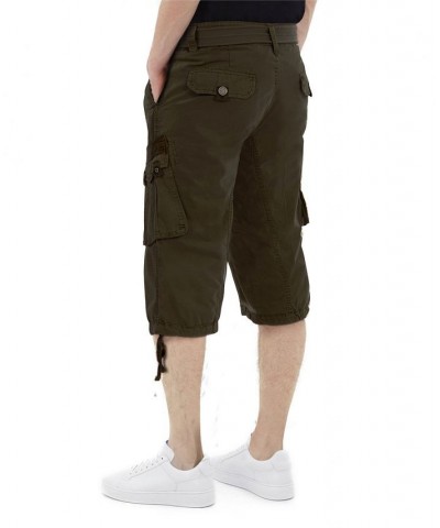 Men's Belted Capri Cargo Shorts Olive $23.75 Shorts