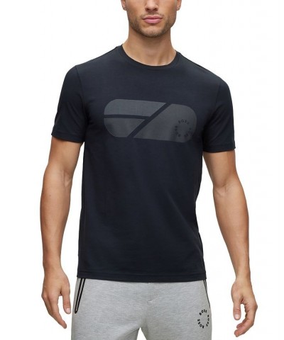 BOSS Men's Stretch-Cotton T-shirt with Artwork and Circular Logo Blue $45.76 T-Shirts