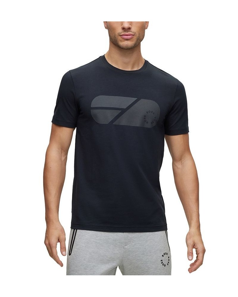 BOSS Men's Stretch-Cotton T-shirt with Artwork and Circular Logo Blue $45.76 T-Shirts