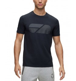 BOSS Men's Stretch-Cotton T-shirt with Artwork and Circular Logo Blue $45.76 T-Shirts