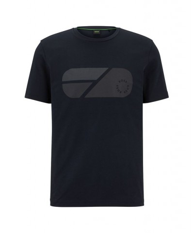 BOSS Men's Stretch-Cotton T-shirt with Artwork and Circular Logo Blue $45.76 T-Shirts