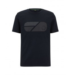 BOSS Men's Stretch-Cotton T-shirt with Artwork and Circular Logo Blue $45.76 T-Shirts