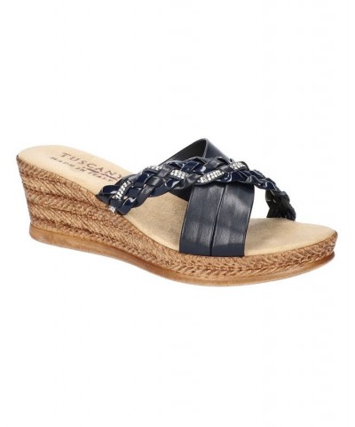 Women's Tuscany Gessica Wedge Sandals Blue $32.20 Shoes