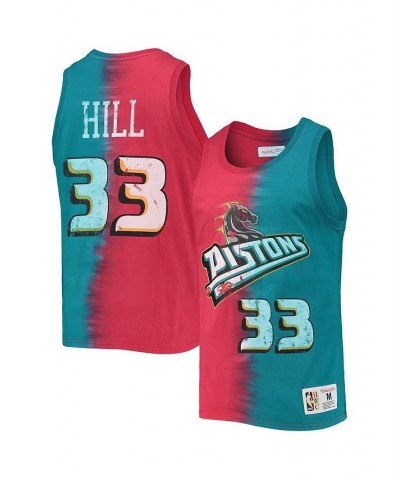 Men's Grant Hill Red and Teal Detroit Pistons Hardwood Classics Tie-Dye Name and Number Tank Top $54.99 T-Shirts