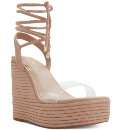 Women's Devonteriel Tie-Up Platform Wedge Sandals Tan/Beige $42.00 Shoes