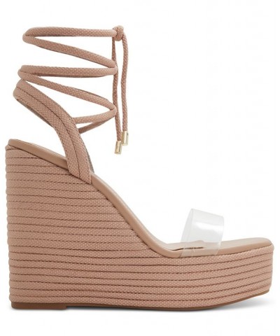 Women's Devonteriel Tie-Up Platform Wedge Sandals Tan/Beige $42.00 Shoes