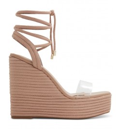 Women's Devonteriel Tie-Up Platform Wedge Sandals Tan/Beige $42.00 Shoes