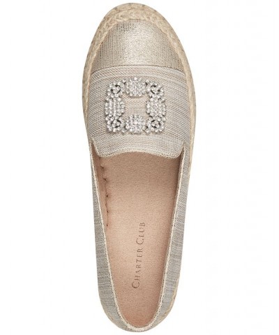 Jaylee Embellished Slip-On Espadrille Loafer Flats Gold $36.14 Shoes