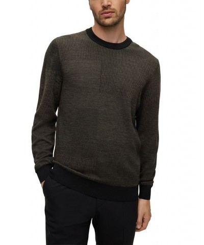 BOSS Men's Patchwork-Effect Responsible Wool Sweater Black $64.45 Sweaters