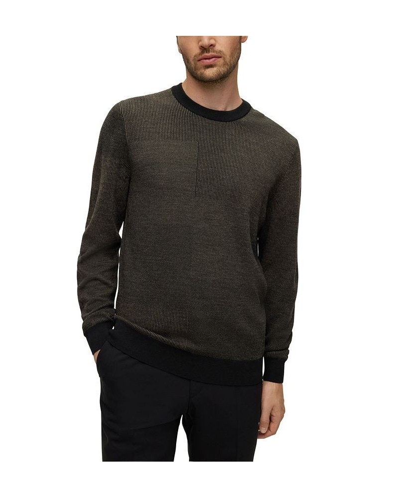 BOSS Men's Patchwork-Effect Responsible Wool Sweater Black $64.45 Sweaters