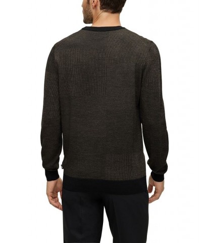 BOSS Men's Patchwork-Effect Responsible Wool Sweater Black $64.45 Sweaters