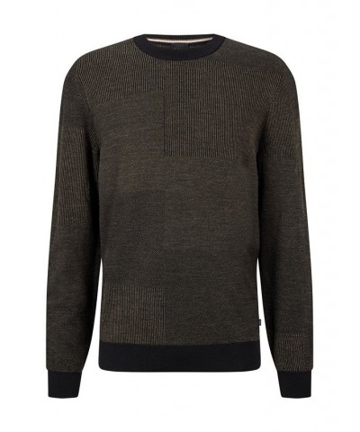 BOSS Men's Patchwork-Effect Responsible Wool Sweater Black $64.45 Sweaters