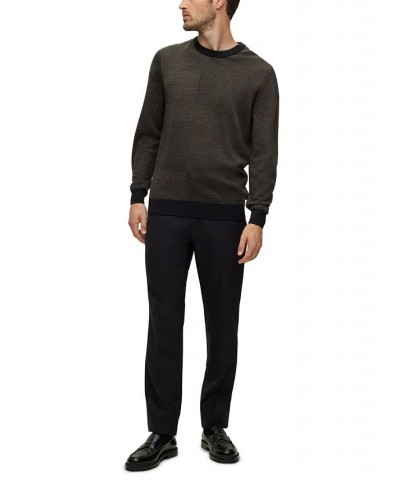 BOSS Men's Patchwork-Effect Responsible Wool Sweater Black $64.45 Sweaters