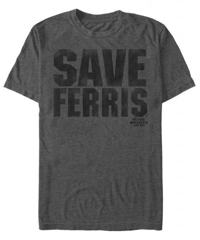 Men's Distressed Save Ferris Text Short Sleeve T- shirt Gray $15.40 T-Shirts