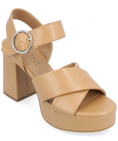 Women's Akeely Platform Sandals Tan/Beige $48.40 Shoes