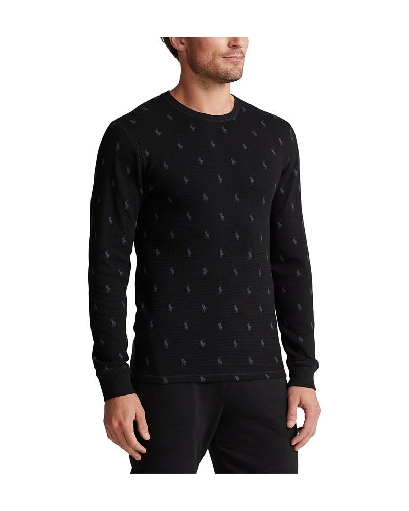 Men's Printed Waffle-Knit Thermal Pajama Shirt Black $17.87 Pajama