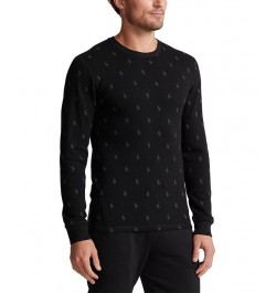 Men's Printed Waffle-Knit Thermal Pajama Shirt Black $17.87 Pajama