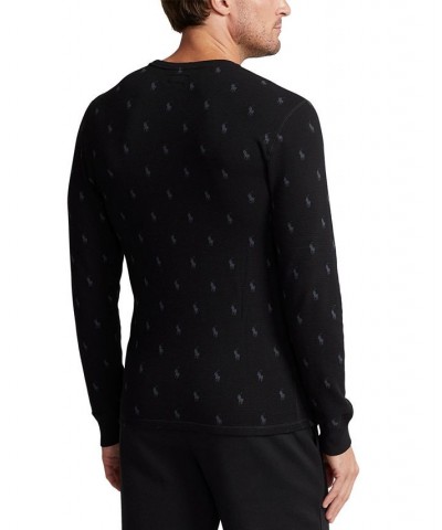 Men's Printed Waffle-Knit Thermal Pajama Shirt Black $17.87 Pajama