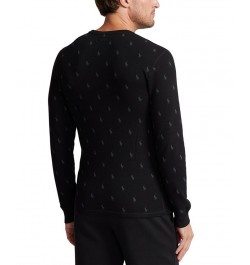 Men's Printed Waffle-Knit Thermal Pajama Shirt Black $17.87 Pajama