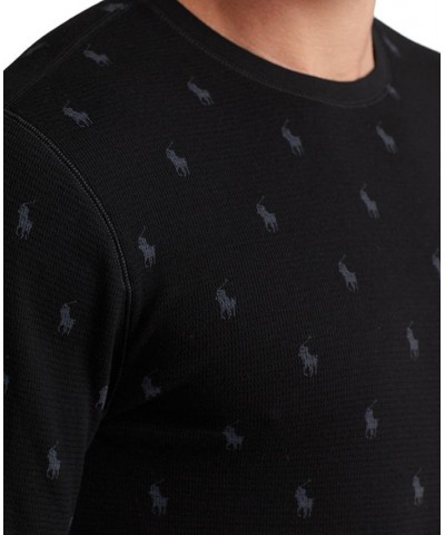 Men's Printed Waffle-Knit Thermal Pajama Shirt Black $17.87 Pajama