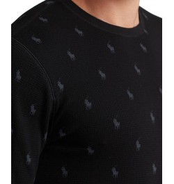 Men's Printed Waffle-Knit Thermal Pajama Shirt Black $17.87 Pajama