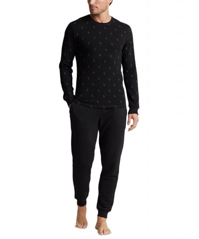 Men's Printed Waffle-Knit Thermal Pajama Shirt Black $17.87 Pajama