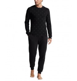 Men's Printed Waffle-Knit Thermal Pajama Shirt Black $17.87 Pajama