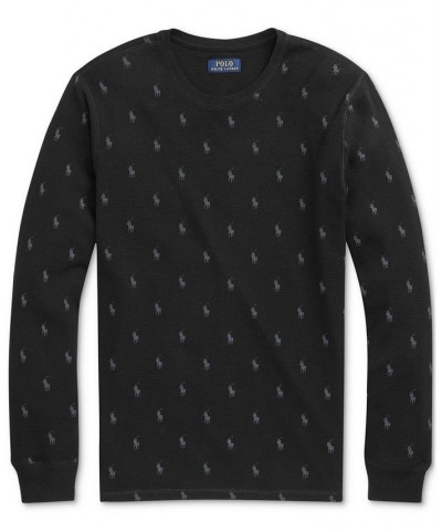 Men's Printed Waffle-Knit Thermal Pajama Shirt Black $17.87 Pajama