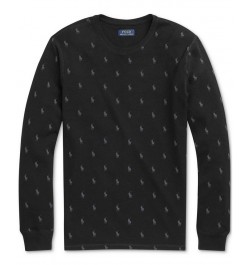 Men's Printed Waffle-Knit Thermal Pajama Shirt Black $17.87 Pajama