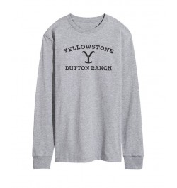 Men's Yellowstone Long Sleeve T-shirt Gray $23.94 T-Shirts