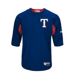 Men's Royal and Red Texas Rangers Authentic Collection On-Field 3 and 4-Sleeve Batting Practice Jersey $39.95 Jersey