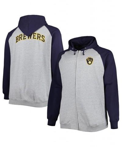 Men's Heather Gray, Navy Milwaukee Brewers Big and Tall Raglan Hoodie Full-Zip Sweatshirt $40.50 Sweatshirt