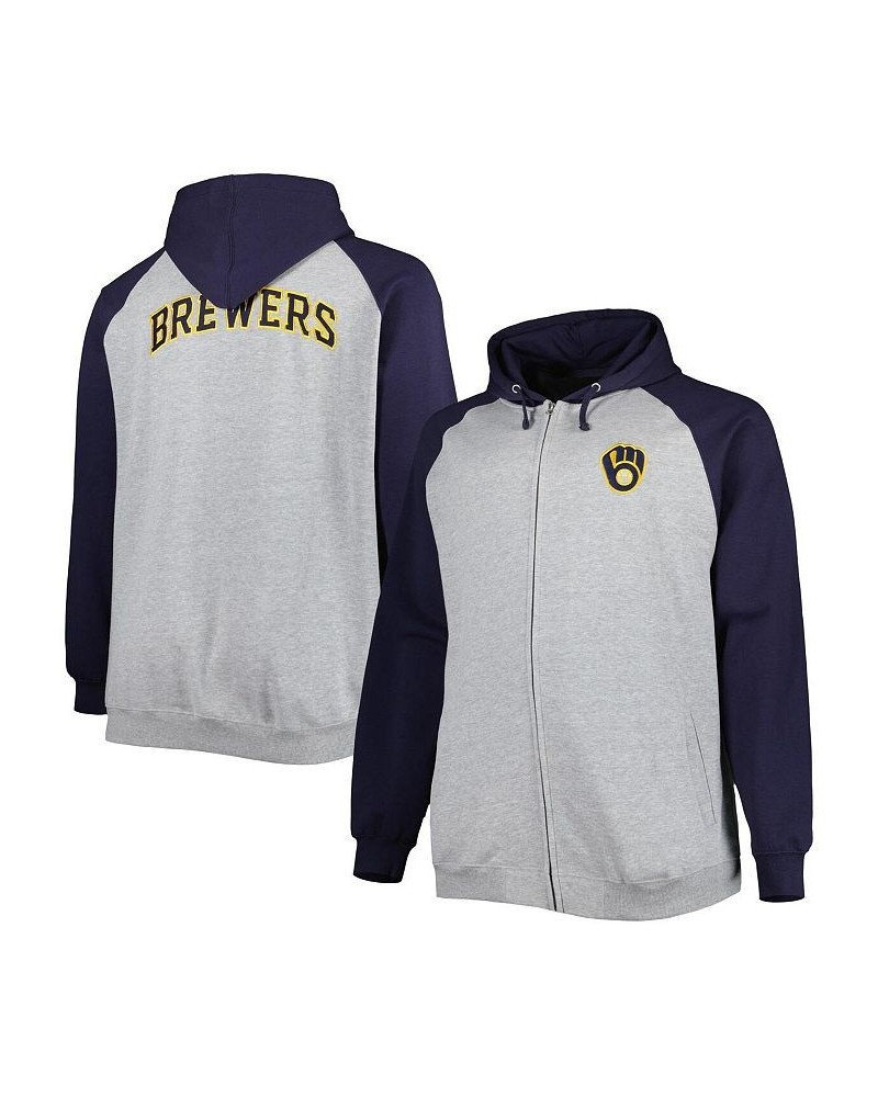 Men's Heather Gray, Navy Milwaukee Brewers Big and Tall Raglan Hoodie Full-Zip Sweatshirt $40.50 Sweatshirt