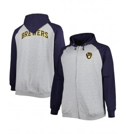 Men's Heather Gray, Navy Milwaukee Brewers Big and Tall Raglan Hoodie Full-Zip Sweatshirt $40.50 Sweatshirt