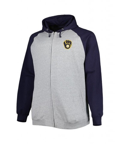 Men's Heather Gray, Navy Milwaukee Brewers Big and Tall Raglan Hoodie Full-Zip Sweatshirt $40.50 Sweatshirt