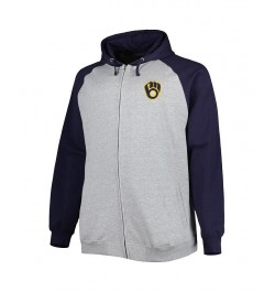 Men's Heather Gray, Navy Milwaukee Brewers Big and Tall Raglan Hoodie Full-Zip Sweatshirt $40.50 Sweatshirt